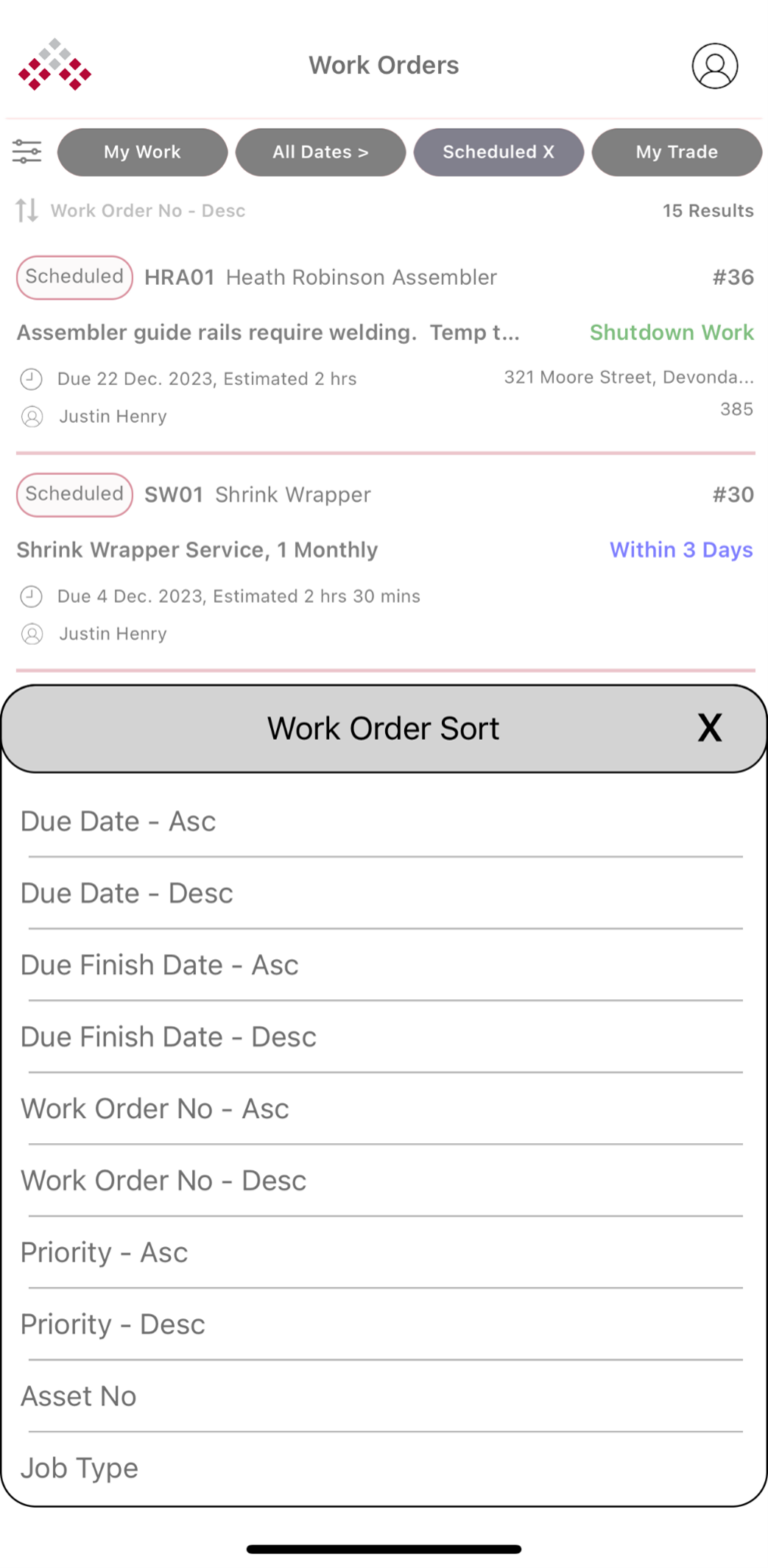 Work Order Lisiting – MEX User Guide